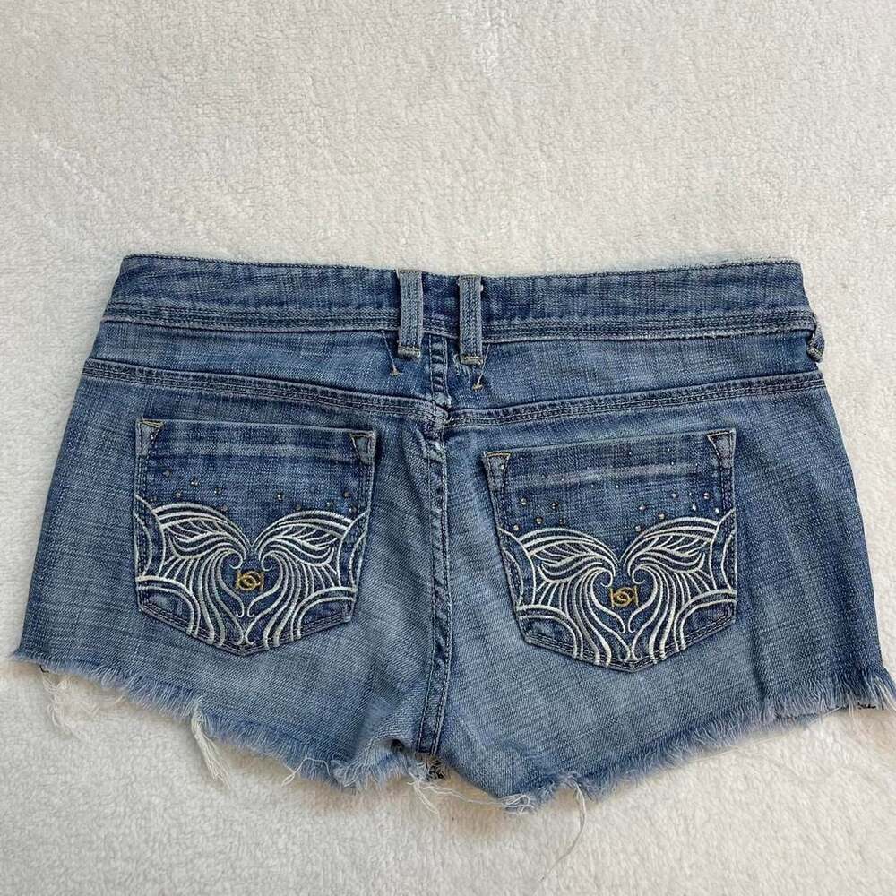 Vintage Bebe Y2K Embroidered Denim Cutoff Shorts Size 29